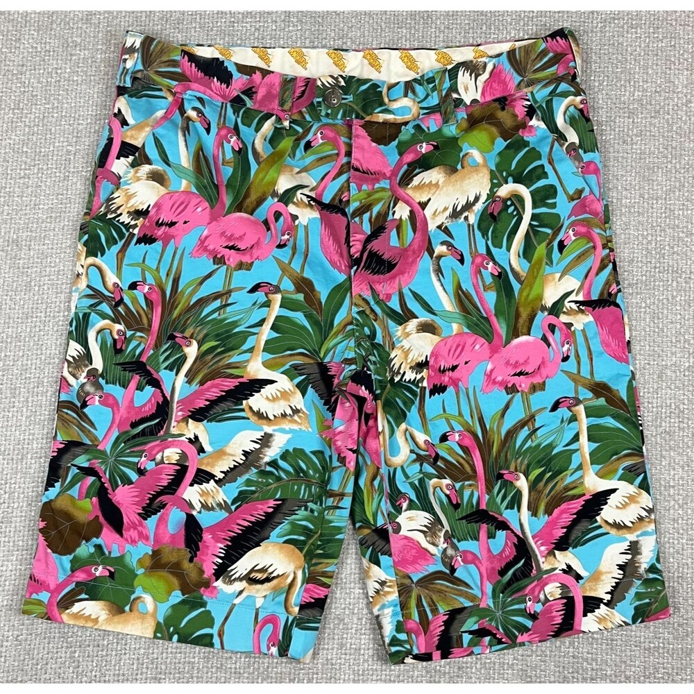 Loudmouth Golf Shorts Men's Size 36 Flamingo Print Pink Blue Loud Multicolor